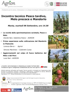 06/09/2022 - Incontro tecnico “PESCO TARDIVO, MELO PRECOCE E MANDORLO” @ Centro Sperimentale frutticoltura - Manta(CN)