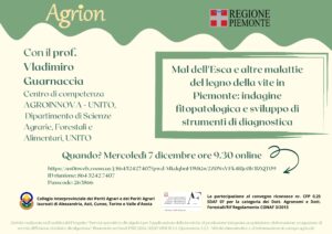 07/12/2022 - Incontro Tecnico "Mal dell'Esca e altre malattie del legno della vite in Piemonte" @ ONLINE