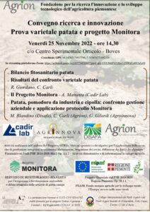 25/11/2022 - Convegno ricerca e innovazione Prova varietale patata e progetto Monitora @ Centro Sperimentale orticoltura - Boves (CN)