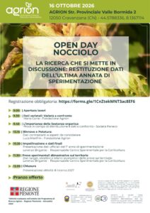16/10/2026 - LA RICERCA CHE SI METTE IN DISCUSSIONE: RESTITUZIONE DATI DELL’ULTIMA ANNATA DI SPERIMENTAZIONE @ Centro Sperimentale Corilicolo di Fondazione Agrion